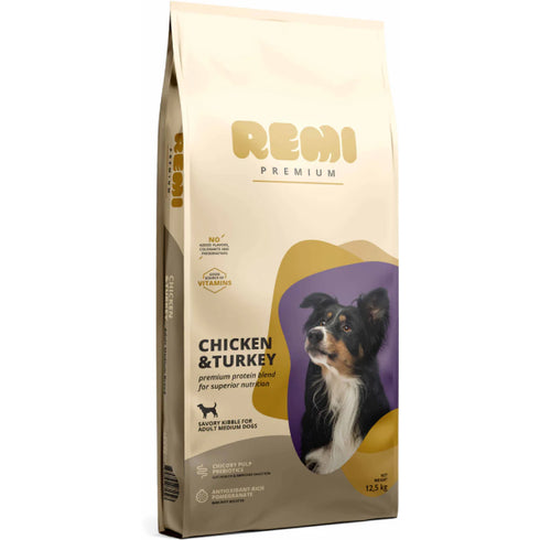 Hrana uscata pentru caini Remi Premium Dog Medium Pui si Curcan 12.5kg